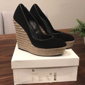 Theory black suede wedges